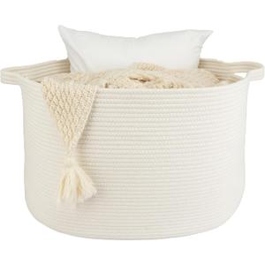 Large Cotton Rope Basket Blankets Basket Living Room 22"x14" Toy Basket for Kids and Dogs Rope Storage Basket for Nursery Woven Laundry Basket for Clothes Towels Baby Toy Storage round white