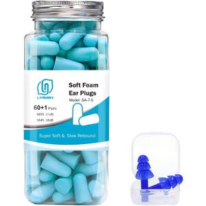 LYSIAN Ultra Soft Foam Earplugs Sleep, Noise Cancelling Ear Plugs for Sleeping, Shooting,Travel and Work-38dB SNR 31dB NRR Sound Blocking-60 Pairs Pack (Lake Blue)