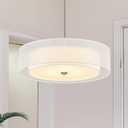 VONLUCE 20" Drum Chandelier, 3-Light White Fabric Pendant Light Fixture