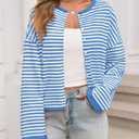 Saodimallsu Womens Striped Cardigan Casual Long Sleeve Open Front Button Down Loose Knit Lightweight Fall Sweaters (Blue, M)