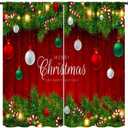 Red Merry Christmas Curtains Xmas Winter Snowflake Star Pine Tree Colourful Ball Art Printed Rod Pocket Blackout Window Drapes for Living Room Bedroom Kitchen Cafe Decor W21xL45inx2 Decor
