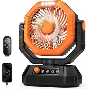 AJVV Camping Fan with Light, Remote and Oscillation, Battery Powered Hanging Tent Fan, Rechargeable Portable for Camp, Outdoor, Emergencies, Fishing, RV Travel, Jobsite