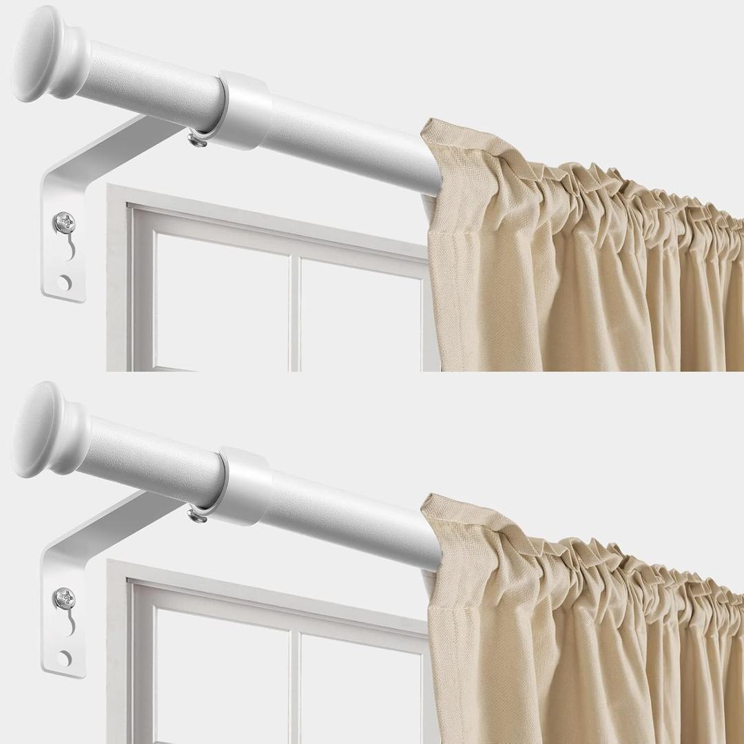 White Curtain Rods for Windows 66 to 137 - 5/8 Inch Heavy Duty Metal Curtain Rod 2 Pack - Adjustable Farmhouse Drapery Rods with Brackets - Rustic Matte