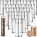 50 Pack Coin Storage Tube for Cent Collection, Clear Plastic Coin Holders with Screw-On Caps for Long-Term Organizing, Durable PC Material for Cent, Small Parts & Crafts (0.79in Diameter)