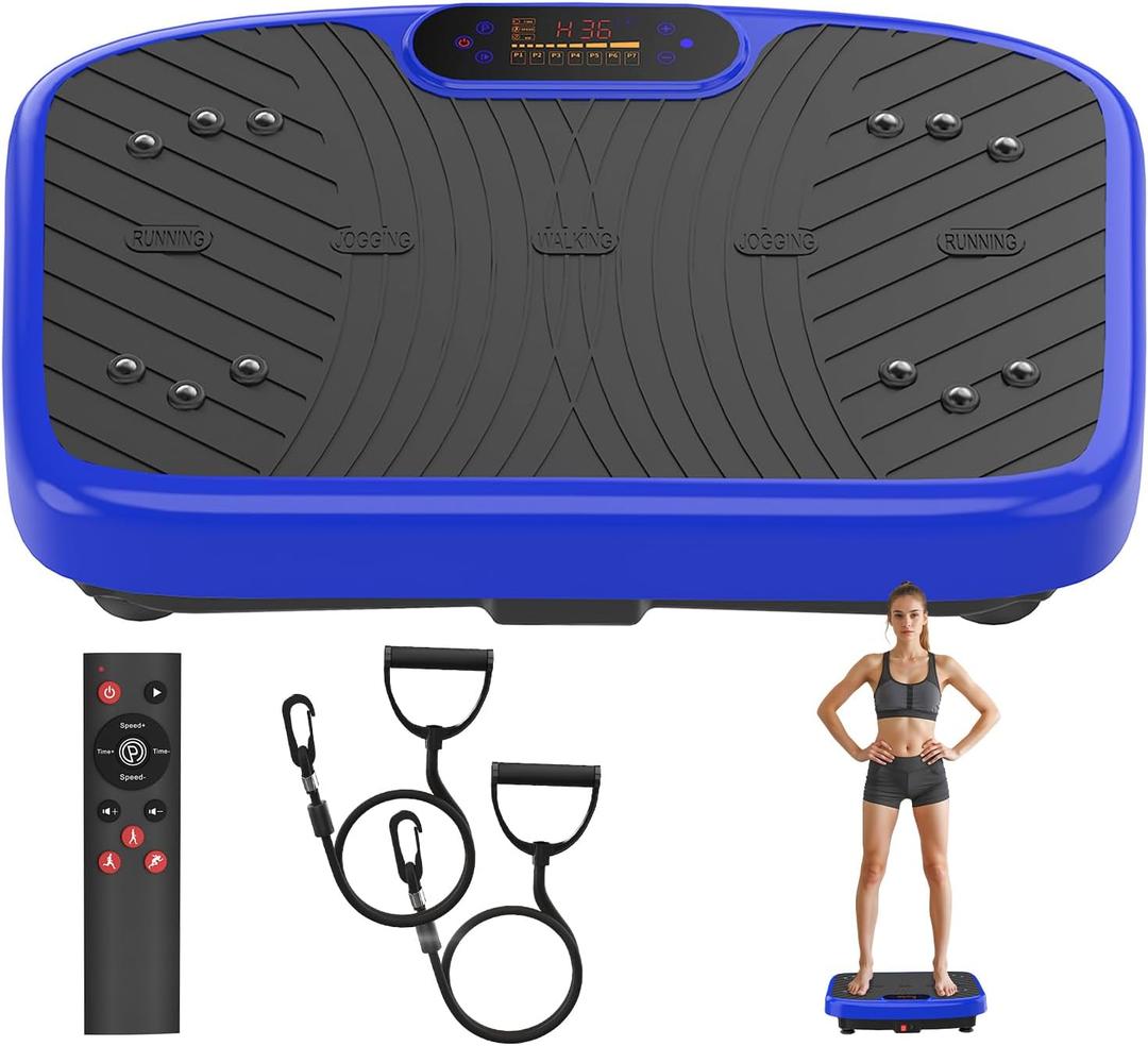 Vibration Plate Exercise Machine, Vibration Plate Platform for Lymphatic Drainage, 200 Adjustable Speeds Power Shaping Vibrating Plate Helps Weight Loss, Shaping, Max Weight 450 Lbs (Blue)