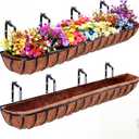 Tessco for you 2 Pack 48 Inch Window Baskets with Coconut Liner 4 Adjustable Flower Brackets Window Deck Planters Boxes Railing Planter Metal Hanging Flower Planter for Indoor Outdoor Lawn