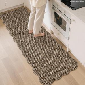 JSEI Scalloped Non-Slip Kitchen Rugs for Floor,24"x72", Taupe
