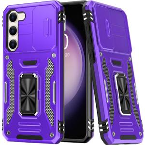 FUNMIKO for Samsung Galaxy S21 Plus Case with Upgraded Sliding Camera Lens Protector and Strong Magnetic Kickstand,Military-Grade Shockproof Protective Phone Cover for Women Girls,Purple