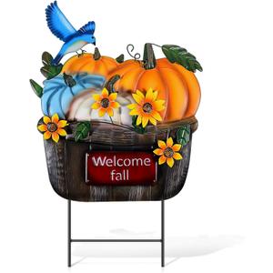 Thanksgiving Outdoor Decorations Metal Pumpkin Yard Stakes with Sunflower Pumpkin Welcome Fall Sign for Home Outside Garden Lawn Porch Thanksgiving Decorations