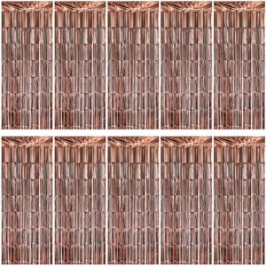 10 Pack Brown Backdrop Curtain 3.2ft x 8.2ft Metallic Tinsel Foil Fringe Curtains Photo Booth Background for Birthday Party Decoration Baby Shower Engagement Wedding Christmas Decoration (Brown)