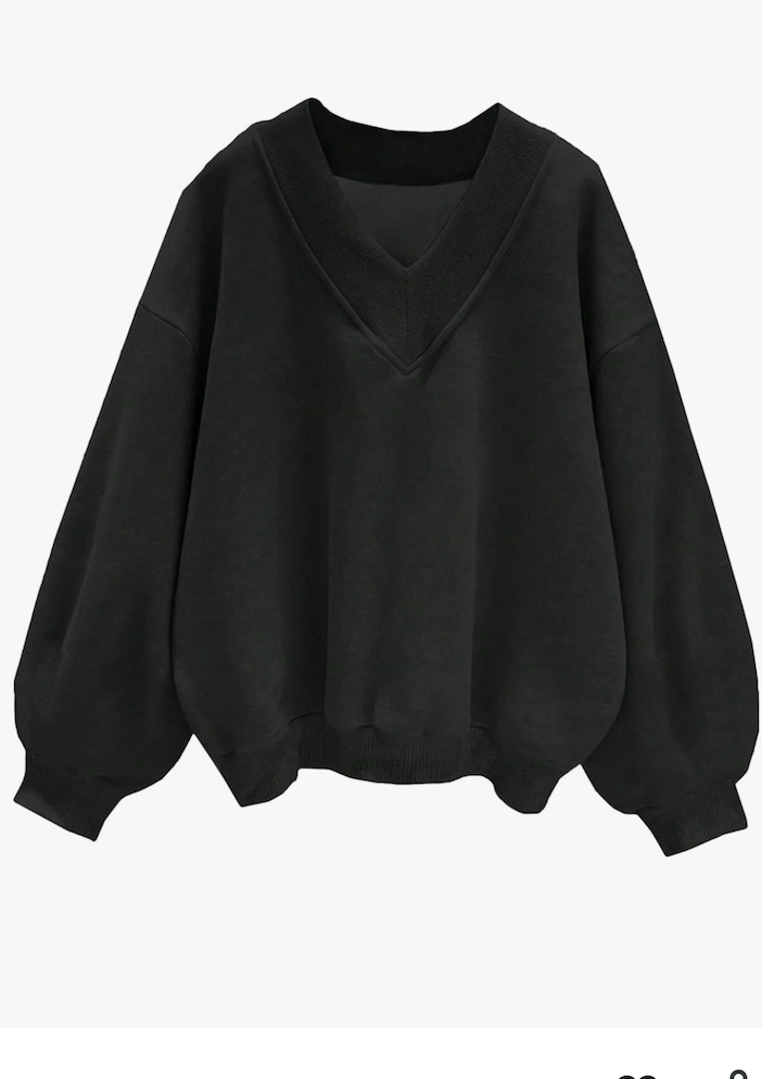 Hilinker Womens V Neck Oversized Sweatshirts Casual Drop Shoulder Long Sleeve Pullover Tops, XS