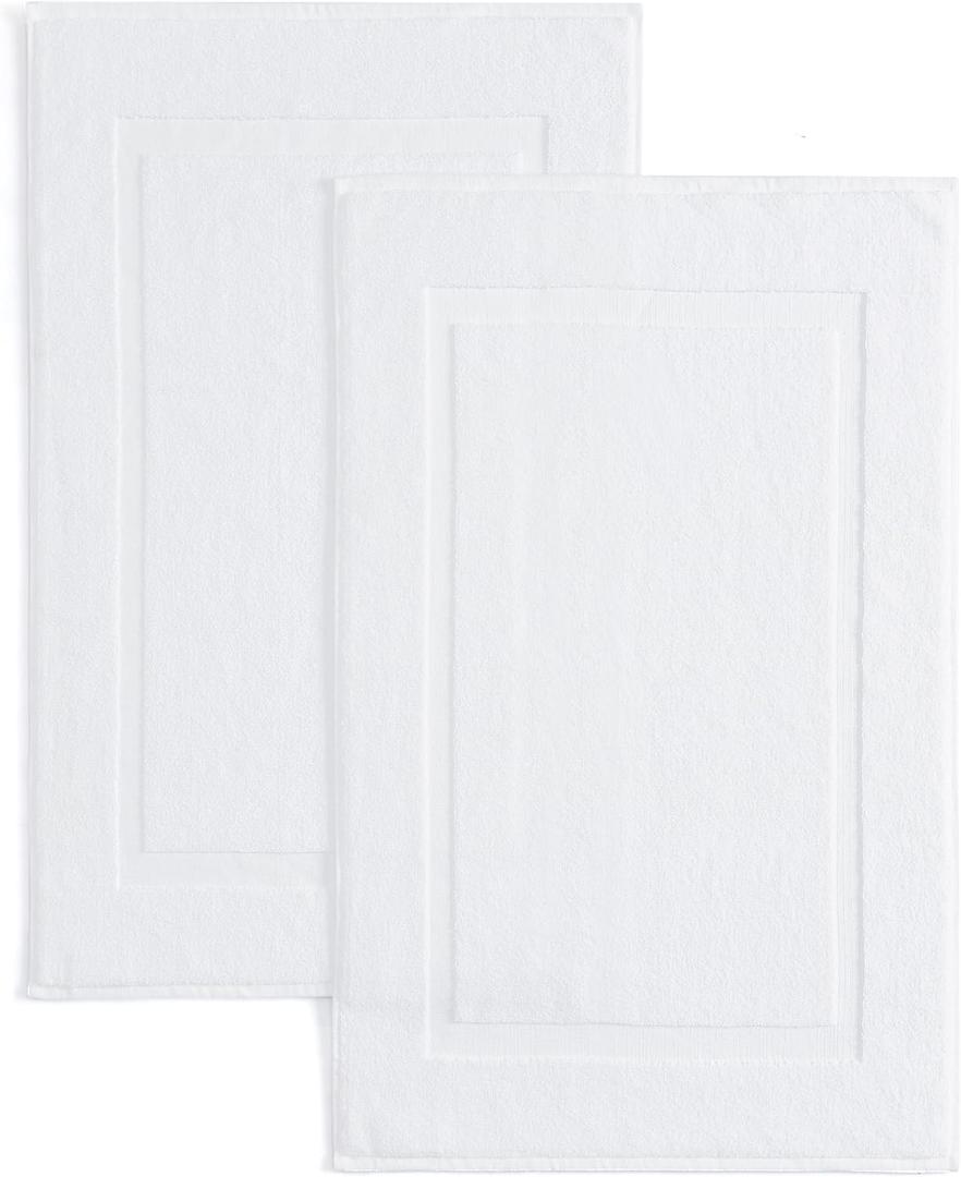Casual Living White Cotton Bath Mats Set of 2 Towel Mats for Bathroom Floor Banded Rugs Soft Absorbent Ring Spun Cotton Washable Essentials Bathroom Shower Accessories, 34-inch x 21-inch, White
