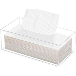 Clear Acrylic Tissue Box Holder, Rectangle Dispenser Tissue Box Cover for Bathroom, Bedroom Dresser, Countertop, Desk