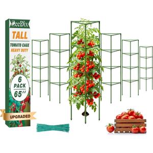ZeeDix 6 Pack 65 Inch Tall Tomato Cages for Garden, Heavy Duty Large Plant Trellis Support Stakes for Climbing Plants, Adjustable Tomatoes Cage for Pots & Outdoor Raised Garden Bed