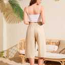 Schine Women Cozy Capri Pants Lightweight High Waist Elastic Drawstring Pants with Pockets Loose Button Trim Cropped Trousers (Beige, XXL)