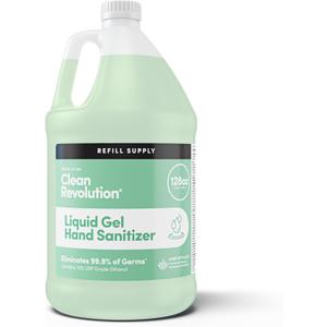 Clean Revolution Liquid Gel Hand Sanitizer, 128 Fl. Oz Refill Supply Container| Eliminates 99.9% of Germs | Gentle & Aloe Enriched | 70% USP Medical Grade Ethanol, Medical Facility Compliant