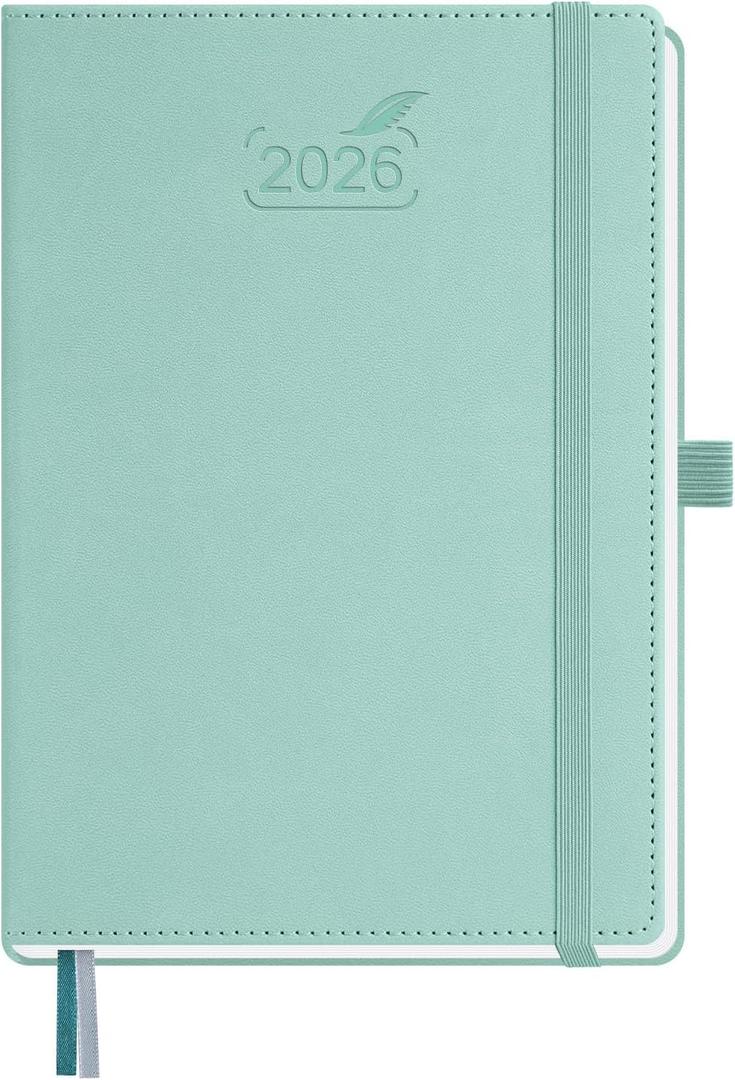 BEZEND 2026 Planner Weekly and Monthly (6" x 8.5") Daily Calendar with Hourly Timeslots & Tabs (Jan-Dec) Note & Expenses, Pen Holder, Inner Pocket, Vegan Leather Hardcover - Mint Green