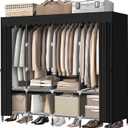 LOKEME Wardrobe ClosetBlack Portable Closet with Zippers65.4Inches 19mm DiameterPortable Closets for Hanging Clotheswith 4 booms and Storage cabinetsSpacious Large -Capacity Storage Space (Black)