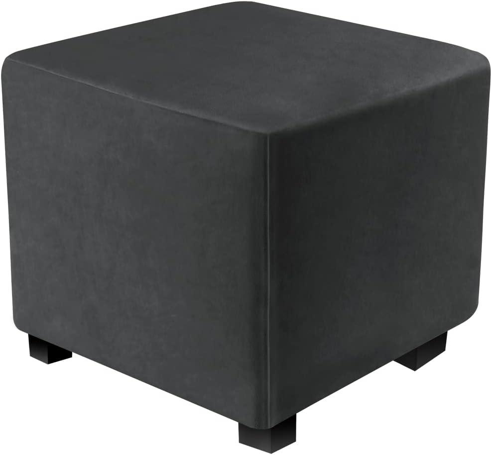 Ottoman Covers Slipcover Square Ottoman Covers Protector for Footrest Foot Stool Furniture Stretch Comfortable Velvet with Elastic Bottom(Size S/Length&Width:13-18"/Height:15-18",Black)
