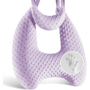 Memory Foam Kids Travel Pillow, Car Pillow for Kids, H-Shape Car Pillows for Sleeping, Removable Pillowcase, Adjustable, Velvet Dots, Purple