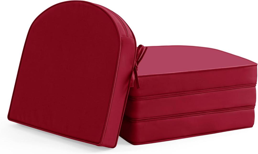 Outdoor Chair Cushions Set of 4: Waterproof & Fade Resistant Patio Furniture Cushions - 17 x 16 x 2 Inch Non Slip Round Corner Seat Cushion Pads with Removable Cover for Garden Yard Lawn, Burgundy (Red)