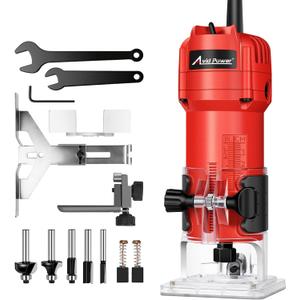 AVID POWER 630W 5.3 Amp Wood Router Tool with Fixed Base Compact Router for Woodworking, 35,000 RPM, 1/4 collet & 5 Trim Bits, Straight & Roller Guide, 2 Wrenches and Carbon Brushes