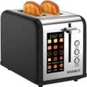 2 Slice Touch Screen Toaster, Stainless Steel Toaster with Wide Slots for Bagels and Bread, Reheat/Defrost/Cancel Functions, Removable Crumb Tray, Matt Black