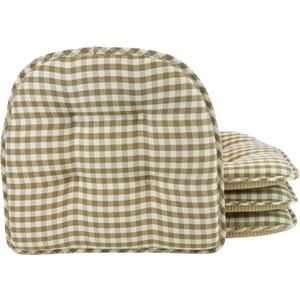 Klear Vu Omega Non-Slip Chair Cushions, Assembled in USA, U-Shaped Skid-Proof Seat Pads for Dining Room, Kitchen, Office, 15"x16", 4 Pack, Gingham Natural 4 Count