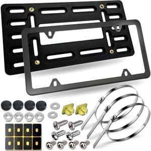BGGTMO Front License Plate Mounting Kit- License Plate Bracket Holder Frame- Universal Bumper Car Tag Frame Mount Adapter with Stainless Steel Screw Cap, Cable Ties