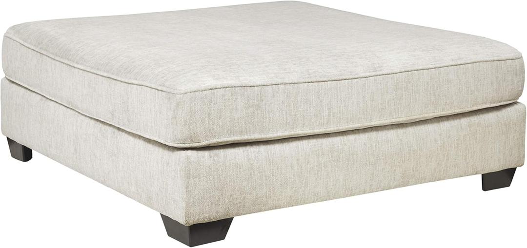 Signature Design by Ashley Rawcliffe Contemporary Square Oversized Accent Ottoman with Foam Cushion and Chenille Microfiber Fabric, 55" by 55", Beige