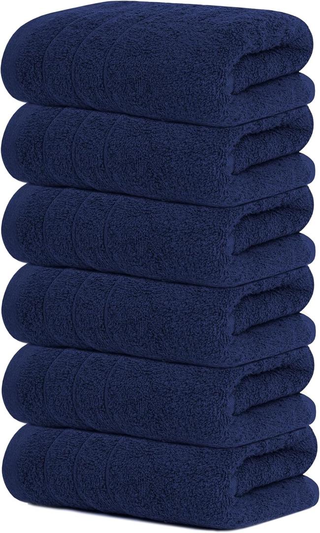 Tens Towels Pack of 6 Hand Towels, 100% Cotton, Lighter Weight, Quick to Dry, 16 x 28 Inches, Super Soft & Absorbent, Perfect for Bathroom & Kitchen, Navy