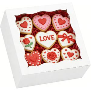 20pcs Cookie Boxes with Window 6x6x3 Inch Bakery Boxes Treat Box Chocolate Strawberries Box for Wedding Favors Party Birthday Favors Graduation - White