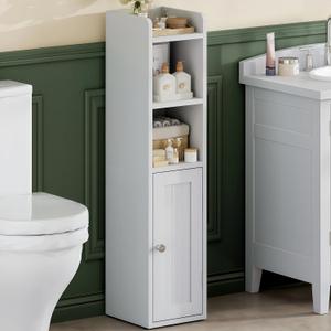 ChooChoo Small Bathroom Storage Cabinet, 7.1W * 7.9D Corner Floor Cabinet with Door and Adjustable Shelf, Narrow Toilet Paper Cabinets, Slim Bathroom Organizers for Small Spaces and Bathroom, White