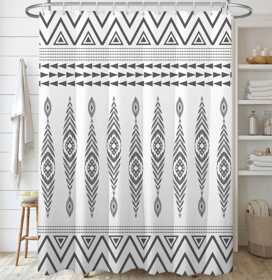 Black White Shower Curtain,Southwest Fabric Shower Curtains Sets for Bathroom,Aztec Geometry Bath Curtain Minimalist Art Curtain with 12 Hooks 72x72 Inches