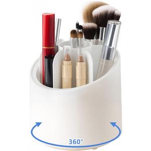 360 Rotate Makeup Brush Holder Organizer, Makeup Organizers Countertop, Dustproof Beauty Brushes Storage Makeup organization and Skincare Storage for Vanity, Desktop, Bathroom (White)