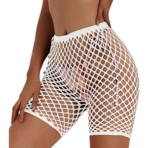 Lunedear Womens Sexy Fishnet Mesh Biker Short Black High Waist Swimsuits Bikini Bottom Cover up Shorts, Size: Small