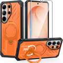 FNTCASE for Samsung Galaxy S26-Ultra Case: [360 Spin Magnetic Ring Kickstand] [Compatible for MagSafe] [Screen Protector] Heavy Duty Military Grade Protection Protective Phone Case with Stand Orange