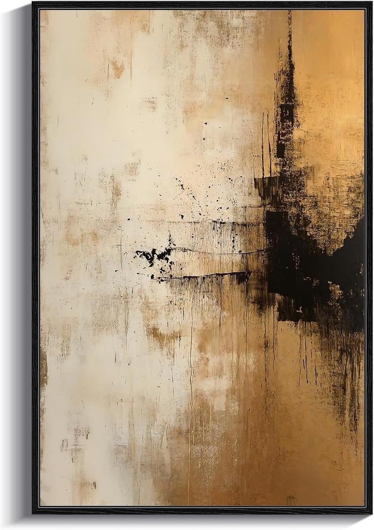 ARPEOTCY Black Framed Canvas Wall Art, Abstract Modern Wall Art for Living Room Bedroom Office Bathroom, Modern Yellow and Grey Block Pictures Home Decor, Minimalist Prints 16x24inch