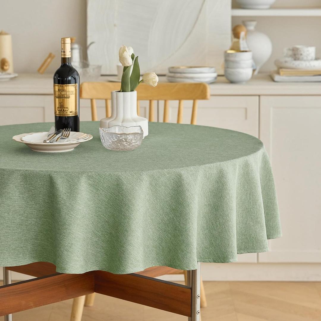 Decorelia Faux Linen Rustic Round Tablecloth for Coffee Table, Decorative Waterproof Outdoor Anti-Scratch Table Cloth Cover for Party, Wedding, Picnics, Patio (Round, 70 Inch(4-6 Seats), Sage Green)