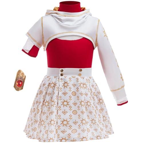 Naeviwth Zombies 4 Nova Costume for Girls Fancy Dress with Cropped Hoodie, T-Shirt, Skirt, Wristband Red