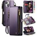 Defencase Compatible with iPhone 14 Plus Case Wallet with RFID Blocking Card Holder for Women Men, Soft PU Leather Magnetic Snap Flip Zipper Strap Wallet Phone Case Fit for iPhone 14 Plus 6.7", Purple