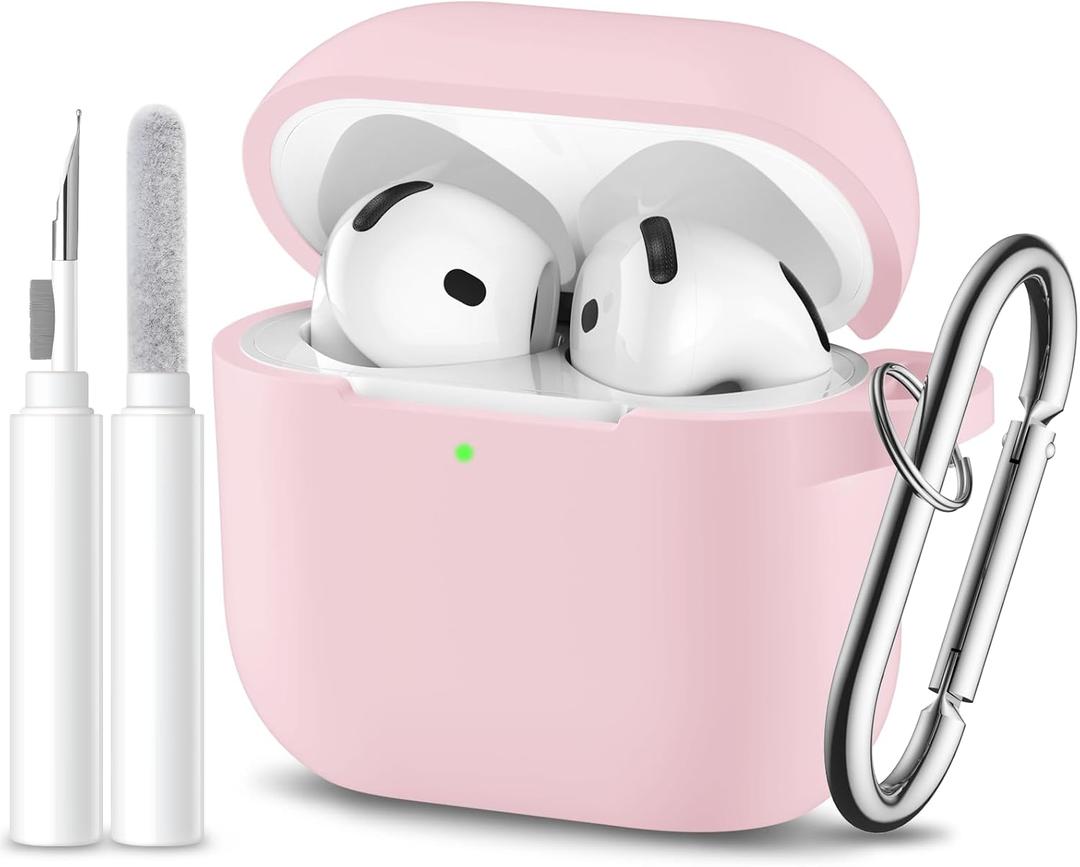 Airpods 4th Generation Case Cover(2024),Soft Silicone Full Protective Case for AirPods 4 Case with Keychain & Cleaner Kit,Compatible with Apple Airpods 4 for Women,Men, Light Pink