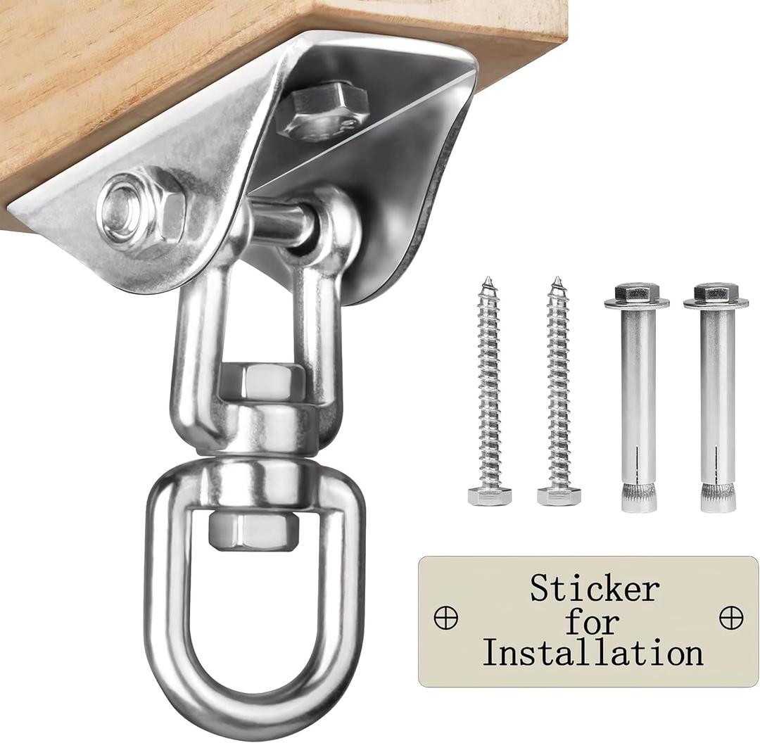 Aisto Heavy Duty Swing Hangers for Wooden Sets 2000 LB Capacity Hammock Hanger 360 Swivel Stainless Steel Swing Hardware Accessories 2 Packs for Porch Playground Yoga Heavy Bag (Silver)