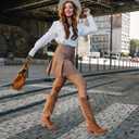 Rollda Cowboy Boots for Women Cowgirl Boots Embroidered Knee-High Western Boots Pointy Toe with Chunky Heel