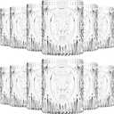 Qinyoung 12 Plastic Vintage Drinking Glasses 8.5oz Stemless Retro Embossed Wine Glasses Shatterproof Reusable Cups for Baby Shower Wedding Reception Grand Event Party (Clear)