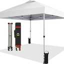 CROWN SHADES 10x10 ft. Pop Up Canopy - Beach Tent with One Push Setup - Easy Outdoor Sun Shade for Events, Parties, Camping - Gazebo with STO-N-Go Cover Bag, Silver Coated Top, Grid White