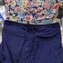 Herseas High Waisted Bikini Sets for Women Floral Print Two Piece Tummy Control Swimsuits Drawstring Short Bathing Suit (Blue, L)