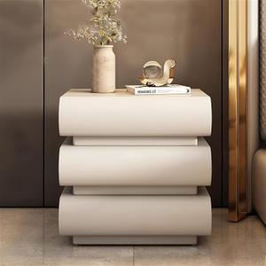 White Nightstand,Solid Wood Three Drawer Bedside Table with Leather, Minimalist Bedroom Bedside Drawer Storage with Leather