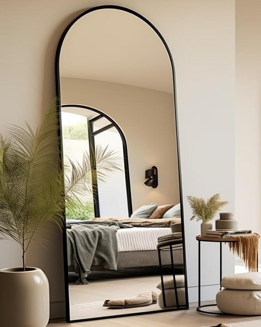 BEVERDY Full Length Mirror, Arched Floor Mirror with Stand, 28"x71" Oversized Floor Mirror, Wall Mirror Full Length Freestanding, Wall Mounted Mirror for Bedrooom Living Room, Black