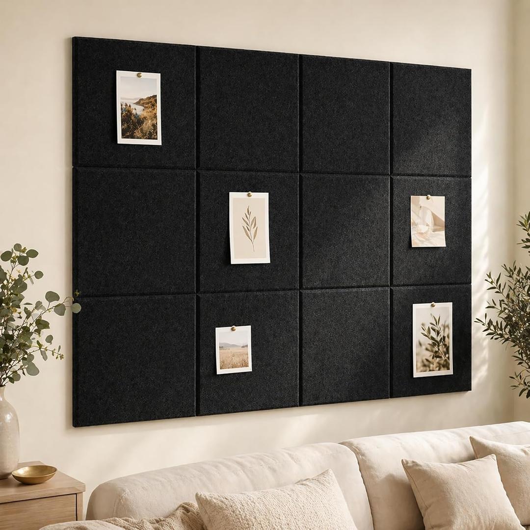 Large Cork Boards for Walls 48" x 36" Self Adhesive Felt Wall Tiles, Ideal for Office Black Bulletin Board, Easy to Install Pin Board Photo Dart Board Wall Protectors